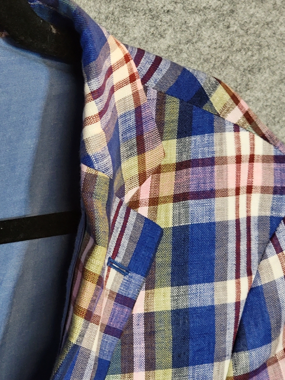 TALLIA Slim Fit Blue Multi-Color Plaid 100% Linen Sport Coat 42R - Picture 11 of 16